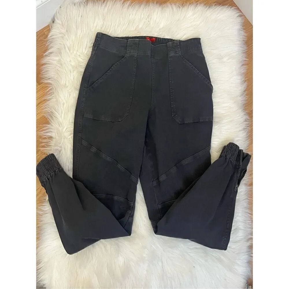 Spanx Stretch Twill Cargo Pull On Ankle Zip Jogger Gray L